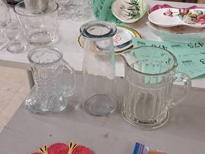 lot 466 image: Lot of (3) Glasswares - Boot, Vase, Pitcher