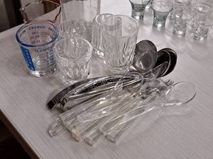 lot 479 image: Assorted Shot Glasses, Measuring Glasses and Kitchen Utensils