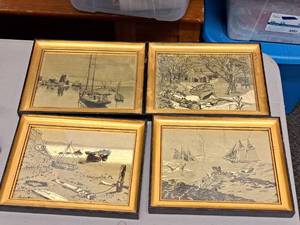 lot 520 image: Lot of (4) Water theme Framed Wall Art