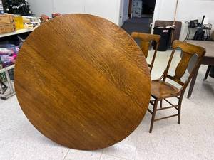 lot 48 image: Antique Table & 3 Chairs Purchased 1934