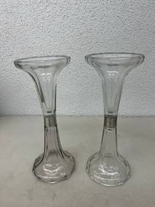 lot 59 image: Pair of Vintage Glass Store Shelf Support Riser Drugstore Soda Fountain