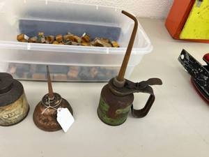 lot 127 image: Oil Cans & Letter Press Blocks