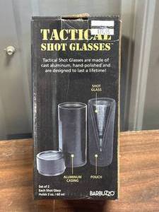 lot 31 image: Cast Aluminum 2pc Tactical Shot Glasses Set