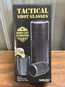 lot 33 image: Cast Aluminum 2pc Tactical Shot Glasses Set