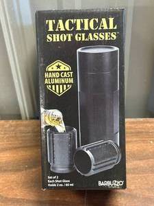 lot 34 image: Cast Aluminum 2pc Tactical Shot Glasses Set