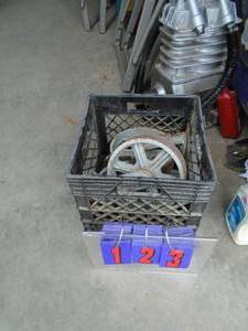 lot 123 image: Qty of 4 steel casters. Approx 10. As shown.