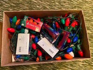 Box Full of Christmas Lights & Bulbs