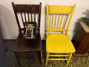 Wood Chairs & Small Heater