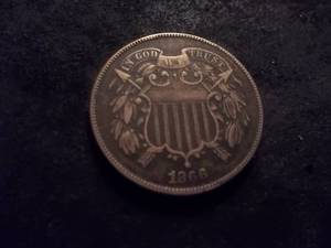 lot 1 image: 1866-2 Cent Piece