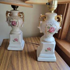 lot 24 image: Vintage Rosette Boudior Table Lamp Pair