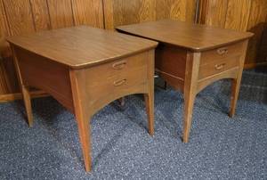 lot 3 image: MCM Single Drawer Side Tables, pair