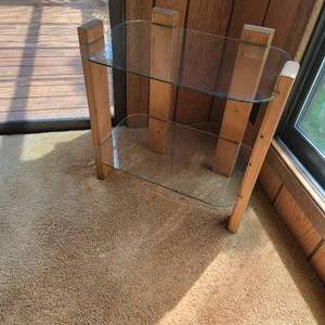 lot 15 image: Rustic Plank and Tempered Glass Side Table, a