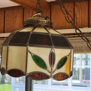lot 30 image: Hanging Stained Glass Light Fixture, b