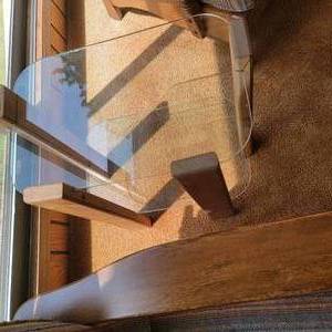 lot 16 image: Rustic Plank and Tempered Glass Side Table, b
