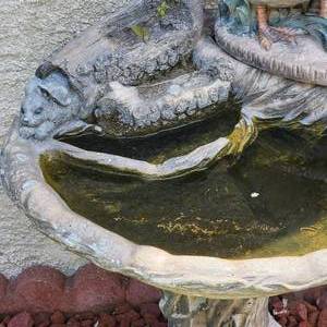 lot 71 image: Fantastic Concrete Bird Bath with Duck  Bunny & Turtle