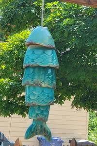 lot 82 image: Turquoise Ceramic Fish Windchime