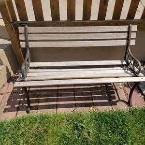 lot 83 image: Iron and Wood Slat Garden Bench