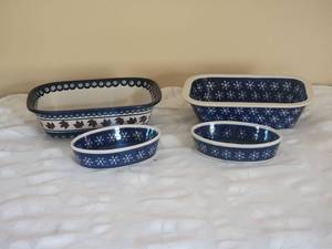 lot 51 image: Polish Boleslawiec 4 Piece Casserole Dish Collection
