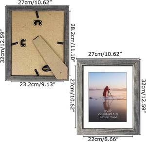 8 Pack 8x10 Picture Frame Set of 8, Rustic Photo Frame for Tabletop or Wall Decoration, Grey