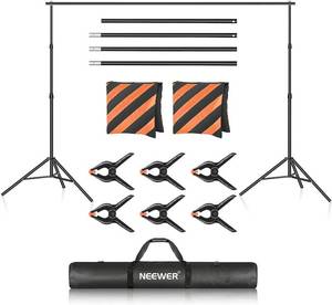 NEEWER Photo Studio Backdrop Support System, 10ft x 7ft3m x 2.1m Adjustable Background Stand with 4 Crossbars, 6 Backdrop Clamps, 2 Orange Sandbags, and Carrying Bag