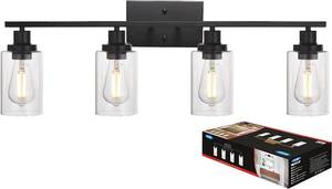 MELUCEE 4 Lights Sconces Wall Lighting Black with Clear Glass Shade, Industrial Bathroom Light Fixtures Vanity Lights Porch Light Fixtures Wall Mount