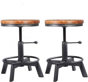 BOKKOLIK Set of 2-Industrial Bar Stool-Counter Height Chairs- Swivel Wooden Seat- Adjustable 15.2-21