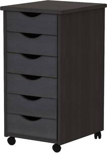 Adeptus Original Roll Cart, Solid Wood, 6 Drawer Narrow Drawers Roll Carts, Black 611041100163