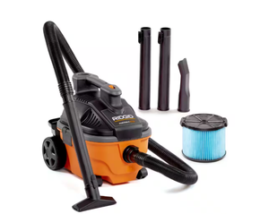 One Wheel Busted Off RIDGID 4 Gallon 5.0 Peak HP Portable WetDry Shop Vacuum with Fine Dust Filter, Locking Hose and Accessories Model # WD4070 UPC Code # 648846003399