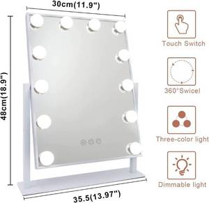Hansong Vanity Mirror with Lights Makeup Mirror with Lights 12 Dimmable Bulbs Hollywood Lighted Makeup Mirror Detachable 10x Magnification 3 Color Lighting Modes