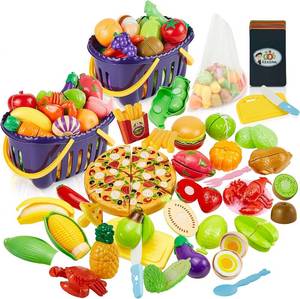 AZAZINA 96 PCS Pretend Play Food Set for Kids, Educational Play Kitchen Toys, Vegetables & Fruits