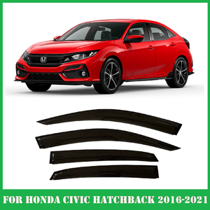 Tape-On 3D Wavy JDM Style Side Window Visor Deflectors Rain Guards Compatible with Honda Civic Hatchback 2016-2021