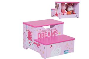 Toffy & Friends Kids Wooden Storage 2-Step Stool (Pink)