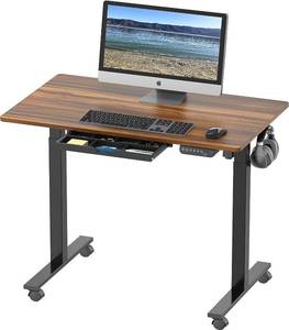 Small Hair Line Crack on Top To Small To Photo Lectric Height Adjustable Mobile Rolling Standing Desk Workstation, 40 x 24 Inches, Walnut