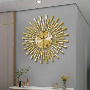 FLEBLE Large Wall Clock for Living Room Decor Modern Gold Silent Wall Clock Battery Operated Non-Ticking for Bedroom Kitchen Office Home Decorative 24 Inch Retro Crystal Clock
