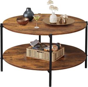 WLIVE Round Coffee Table, Living Room Table with 2-Tier Storage Shelf, 32in Wood Modern Coffee Table with Metal Frame and Wood Desktop,Easy Assembly, Rustic Brown.