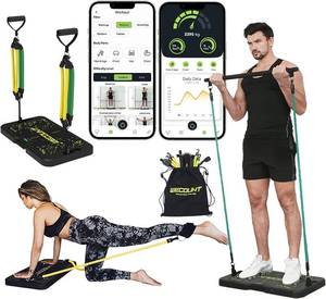 Wecount Smart Portable Home Gym Workout Equipment, Fitness Free App, Resistance Bands, Platform Holds Gym Bar & Handles for Travel, Portable Gym & Home Exercise Equipment for Full Body Workouts