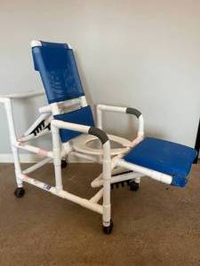 MSRP $600 MJM&nbspPVC Echo Reclining PaddedBath Shower Commode Chair with Back and Leg Support - Great Condition