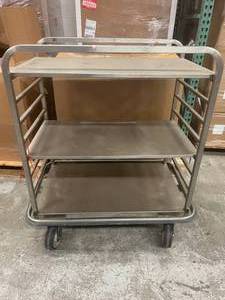 MSRP $3500 Pedigo Stainless Steel Multi Purpose Open Case Equipment Storage Utility Cart - 6 Castors, 3 Solid Steel Shelves &amp&nbspWrap around bumper protects your walls &amp cart from any damage&nbsp Needs Light Cleaning Great Condition
