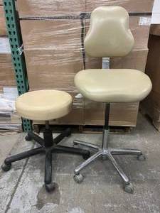 Lot Of 2 Height Adjustable Vinyl Dental Stool and Doctors Stool Chair - Wear To Both See Pics