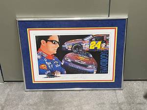 lot 5 image: RARE Framed 25 x 35.5 NASCAR Jeff Gordon Superman Air Gordon 1999 Autographed Limited Print (78450) - No COA