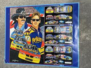 lot 90 image: Two 2000 NASCAR Racing Posters - Richard Petty  Andretti  Sam Bass Pop Secret Artwork (18 x 24)