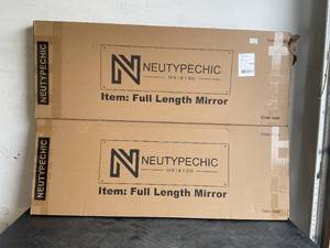 lot 134 image: LOT OF 2 Neutypechic Gold Aluminum Alloy Framed Full Length Floor Mirror with Stand