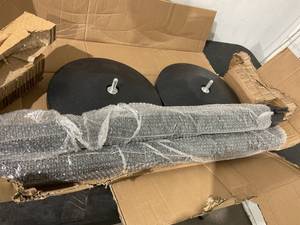 lot 140 image: Crowd Control Warehouse Set of 2 Black Stanchion with Red Retractable Belt Barriers