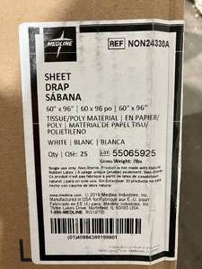 lot 174 image: Medline Case of 25 Disposable Flat Bed Sheet White