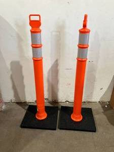lot 179 image: Cortina Safety Products Set of 2 Orange EZ Grab Delineator 45 inch Post with 10 lbs Black Base