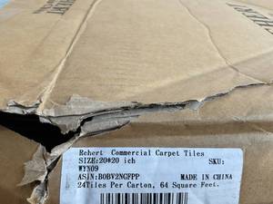 lot 203 image: Box of 24 Rehert 20 x 20 inch Square Red Non-Adhesive Commercial Carpet Tiles