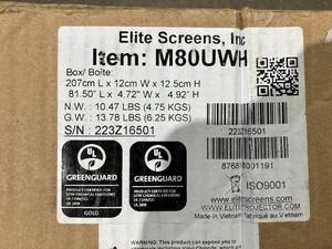 lot 52 image: Elite Screens Manual Series 80 inch 169 8K  4K Ultra HD 3D Ready Black Pull Down Projector Screen with Auto Lock