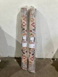 lot 54 image: LOT OF 2 Vernal Yonker Collection 5 x 7 ft. RedBrownBeige Machine Washable Non Slip Area Rug