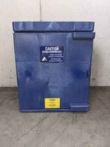 lot 32 image: Eagle M04CRA Bench Top Poly Acid and Corrosive Safety Cabinet, 1 Door, 4 gal, Blue