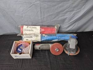 lot 60 image: Red and Blue Recoil Hoses, 3M Grinder, Dynabrade Sander and SSI Technologies Media Gauge